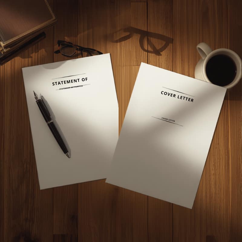 Statement of Purpose vs. Cover Letter: What's the Actual Difference? academic desk with statement of purpose and cover letter